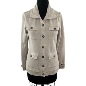 LUCY Active Beige Top Cotton Fleece Shacket Multi Pockets Collared Size Small S